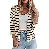 LOMON Shrug Cardigan for Women 3/4 Sleeve Casual Openwork Knit Sweater Tops Spring