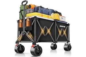 SYOCYO Collapsible Wagon Carts 570LBS Weight Capacity Foldable Beach Wagon with Big All-Terrain Wheels 330L Heavy Duty Utility Carts with Cup Holders for Camping, Garden, Sports, Grocery Black