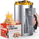 E500 Large Charcoal Chimney Starter with 60Pcs Charcoal Starter for Grill | 7.5 Inch Heavy Duty BBQ Fire Starter with Heat Shield, Stay-Cool Handle &amp; Vented Base Air Vents &ndash; Fast Even Lighting