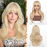 BARSDAR Blonde Layered Wig with Bangs - 20 Inch Blonde Layered Wig with Bangs for Women - Natural Looking Soft Wavy Synthetic Wigs Straight Layers Haircut Fringe Daily Party Halloween