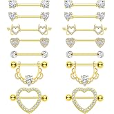 BSJ4U 7 Pairs Nipple Piercing Jewelry 14G Stainless Steel Gold Plated Pink Red Silver Nipple Rings for Women Cute Heart Cherry Nipple Barbells
