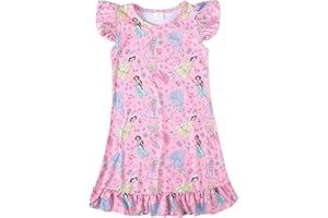 ZoiKom Toddler Kids Girls Princess Night Dress Cartoon Pink Flutter Sleeve Dresses 2-8Y