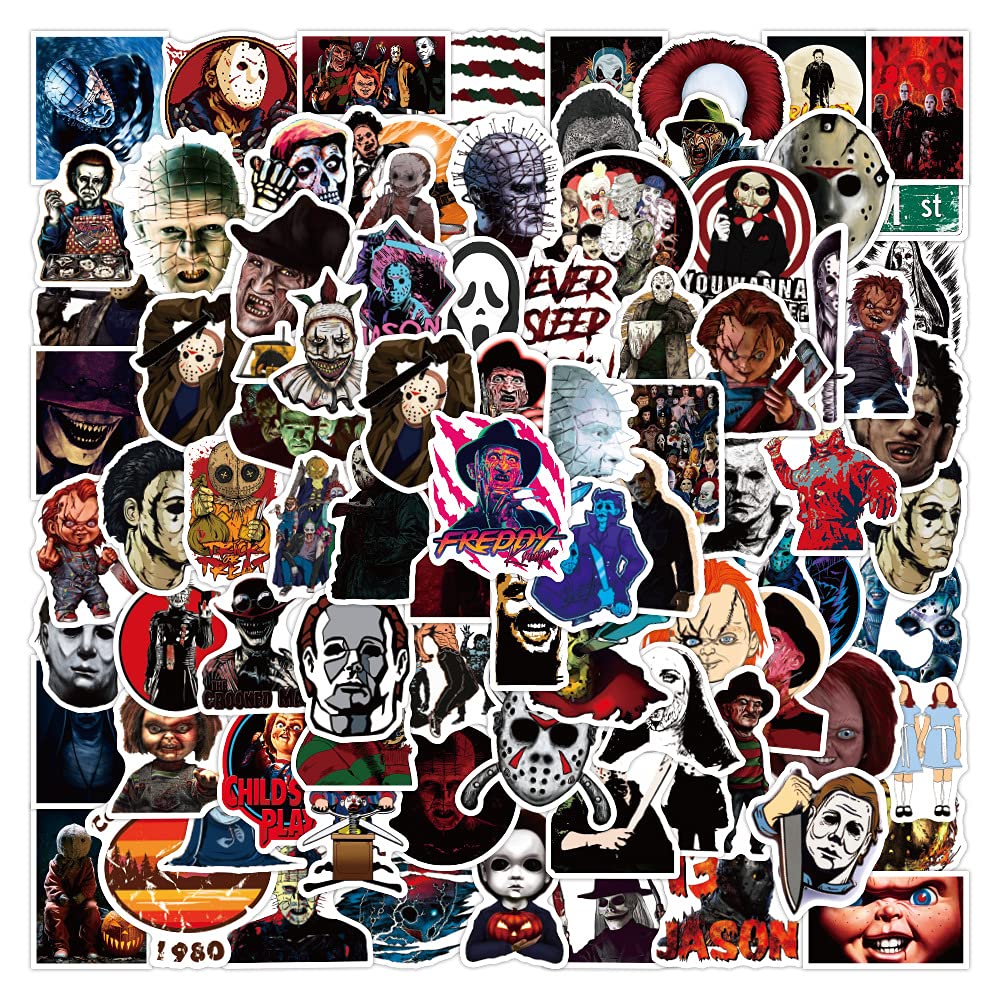 Horror Movie Stickers, 100Pcs Thriller Killer Role Theme Stickers, Vinyl Waterproof Graffiti Halloween Themed Scary Decals for Water Bottle Laptop Skateboard Luggage, Adults and Teens