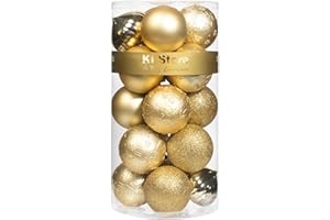 KI Store Gold Christmas Balls 20pcs 3.15-Inch Christmas Tree Decoration Ornaments for Xmas Tree Holiday Wreath Garland Decor Ornaments Hooks Included