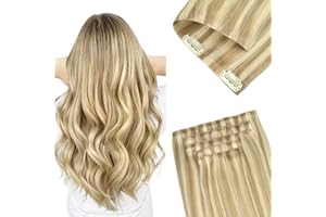 GOO GOO Invisi Edge Clip in Hair Extensions 20inch 150g 7Pcs Injected Seamless PU Clip in Hair Extensions, Virgin Real Human Hair, 16/22 Light Blonde Highlighted Golden Blonde