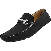 Amali Walken Men's Casual Slip-On Loafers, Driving Moccasin Shoes for Men with Silver Buckle, Available in Plush Microfiber and PU Leather