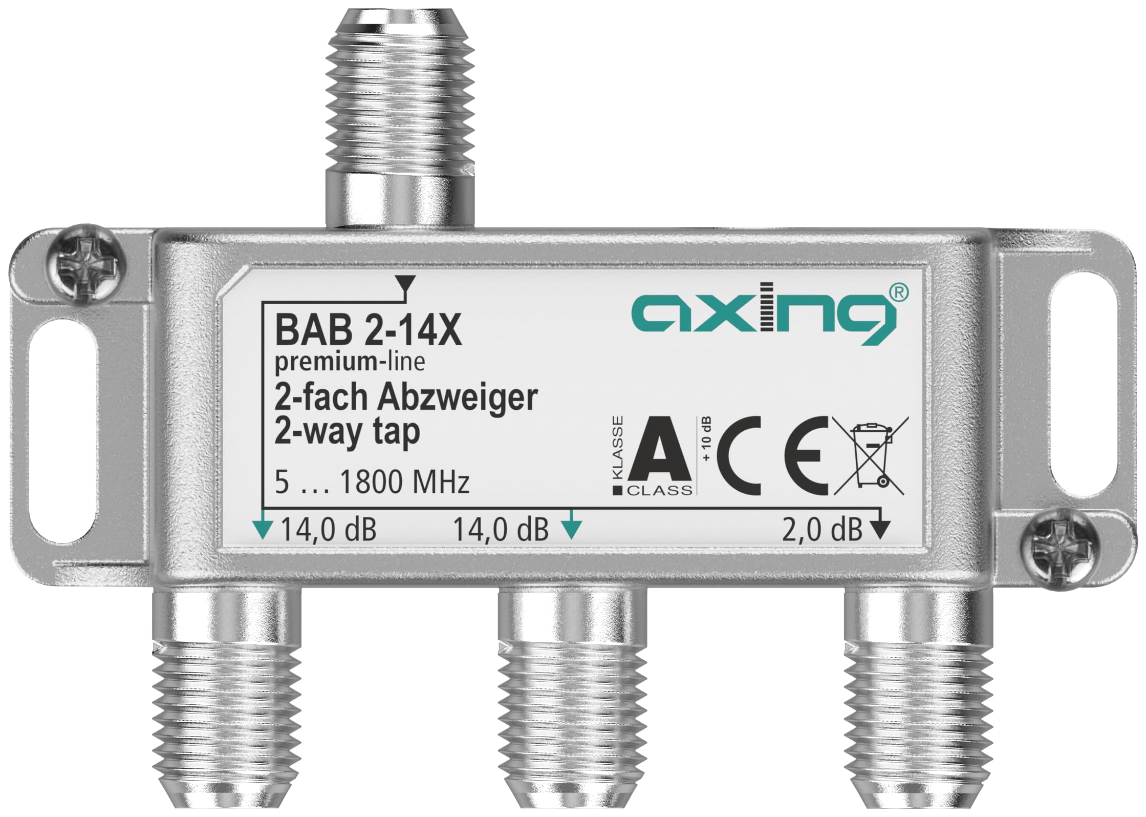Axing BAB 2-14X 2-Way Splitter 14 dB 5-1800 MHz TV Data Internet Cable TV