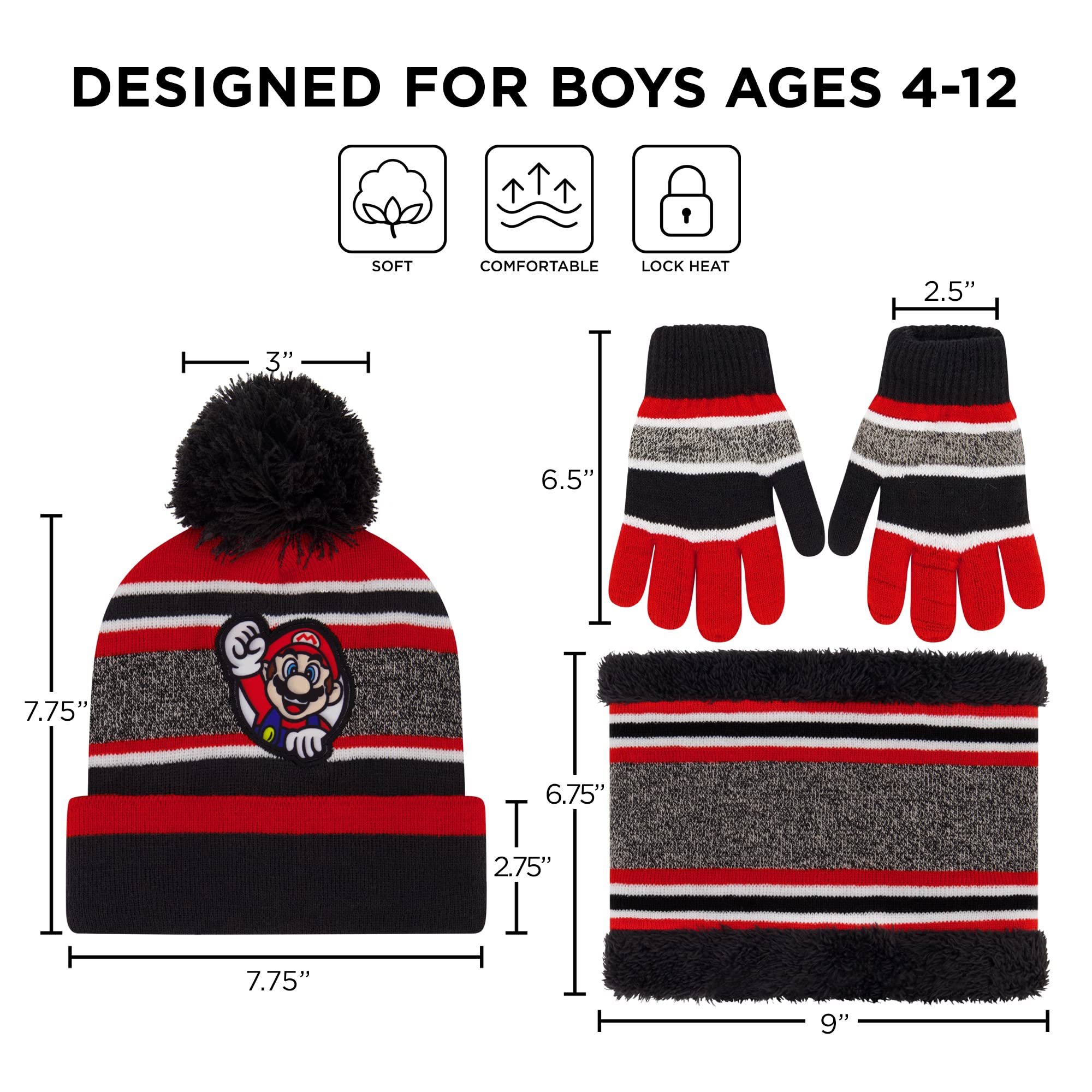 Nintendo Mario Scarf, Hat and Gloves Set for Little Boys