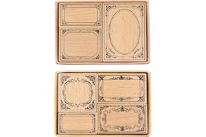 Cliocoo 7pcs Wood Rubber Stamp Set, Frame Pattern Decorative Stamp Set for Art Craft, Journal, Diary, Scrapbook, Planner, Letter, Card Making M-19 (Set-3)