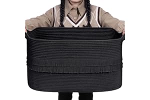 CherryNow Toy Baskets Blanket Basket Living Room, Rope Basket for Home Decor, Toy Storage Organizing with Handles, Large Laundry Basket, Black Rectangle Basket, 21.6" x 15" x 11.8", 65L