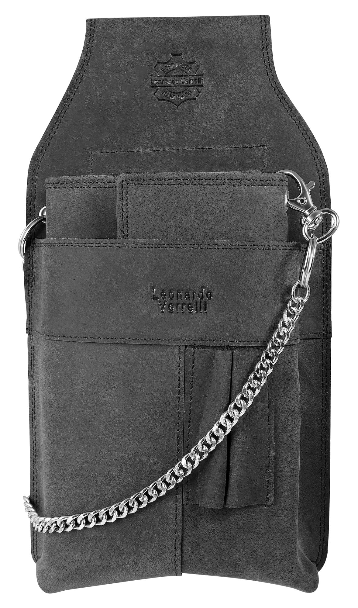 LEONARDO VERRELLI Waiter Wallet Leather Waiter's Wallet, Wallet, Women's Men's Wallet with or without Holster, Pocket with Chain and Large Coin Compartment, black, 28x14, Classic