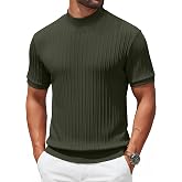 COOFANDY Men's Mock Turtleneck Sweater Short Sleeve Casual Knit Tee Slim Fit Cable Ribbed Texture Pullover Tops