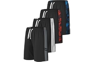 Resinta 4 Pack Boys Shorts Boys Athletic Basketball Shorts Kids Mesh Quick Dry Active Sports Gym Soccer Shorts for Summer