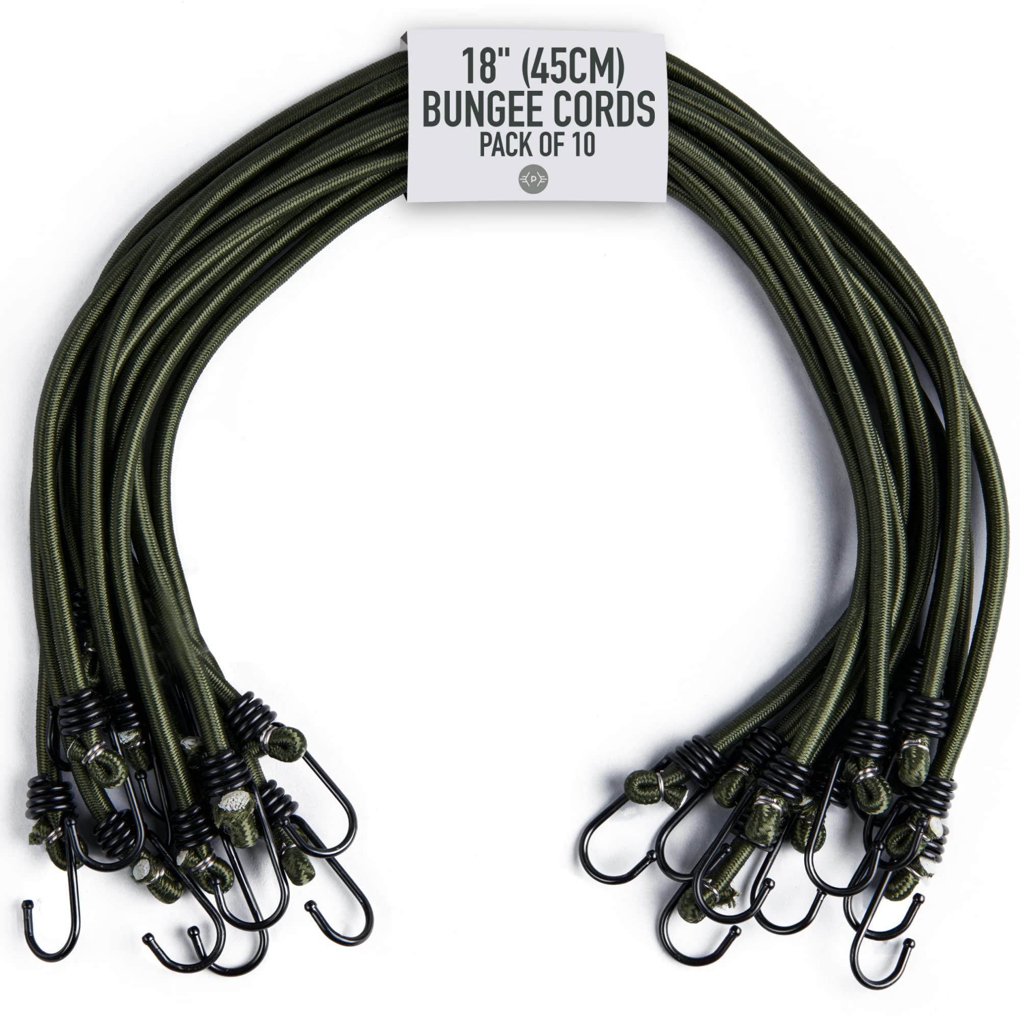 Photo 1 of Pluvios - 18" (45CM) Bungee Cords with Hooks Heavy Duty Outdoor - 10 Pack – Choice of Sizes - Multi-Purpose Elastic Bungee Straps for Luggage, Camping - Weatherproof & UV