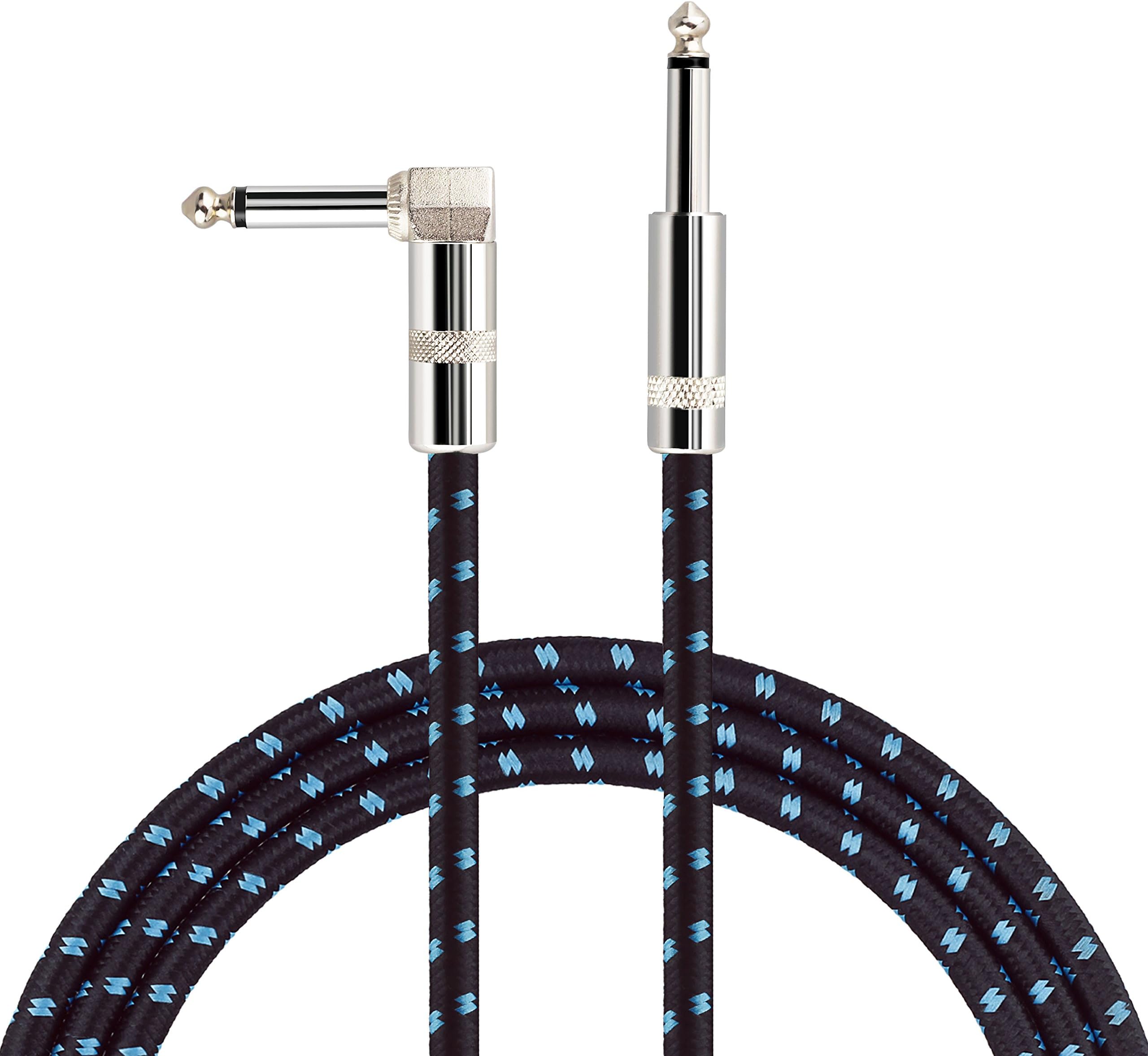 Mugig Guitar Cable 10 Feet for Electric Guitar/Bass/Keyboard Professional Instrument Cable with 1/4 Inch (6.35mm) Straight to Right Angle Tweed Jacket Cord (10 ft)