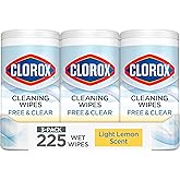Clorox Free &amp; Clear Cleaning Wipes, Light Lemon Scent, 75 Count, 3 Pack | For Most Surfaces in Kitchen, Bathroom and High Touch Areas, Safe Around Kids, Pets and Food, Bleach Free, No Dyes or Ammonia