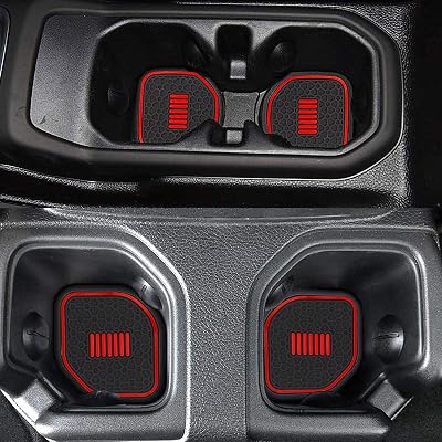 ZTYCKJ Car Non-slip Water Cup Holder Mats Coaster Inserts Red For 2018 2019 2020 Jeep Wrangler JL JLU Sports Rubicon 2020 Gladiator JT Interior