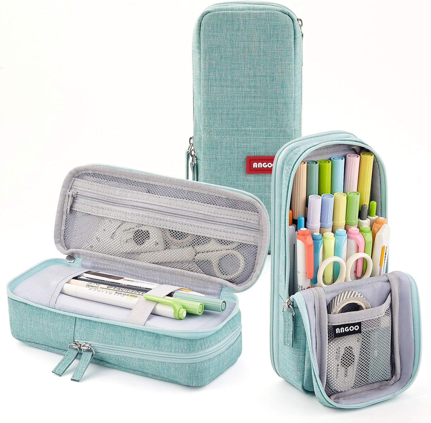 CICIMELON Standing Pencil Case Pencil Holder Multi-Layer Pencil Pouch Bag Gift for School Office Teen Girl Boy Women Kid Adult Student -Green