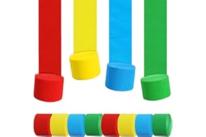 BEISHIDA 8 Rolls Crepe Paper Streamers 656ft Pack of Red Yellow Blue and Green Streamers Party Decorations for Wedding, Birthday & Baby Shower DIY Craft Paper(1.8 Inch x 82 Ft/Roll)