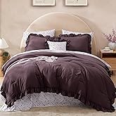 BLOOMHAVEN King Comforter Set - 7 Pieces Ruffle Purple Bedding Sets, Shabby Chic Farmhouse Bed in a Bag King with Ruffle Comforter, Floral Sheets, Pillowcases & Shams