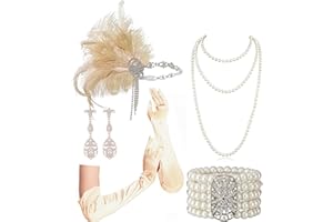 Cizoe 1920s Gatsby Accessories Set for Women Flapper Headband 20s Headpiece Necklace Gloves (set11)