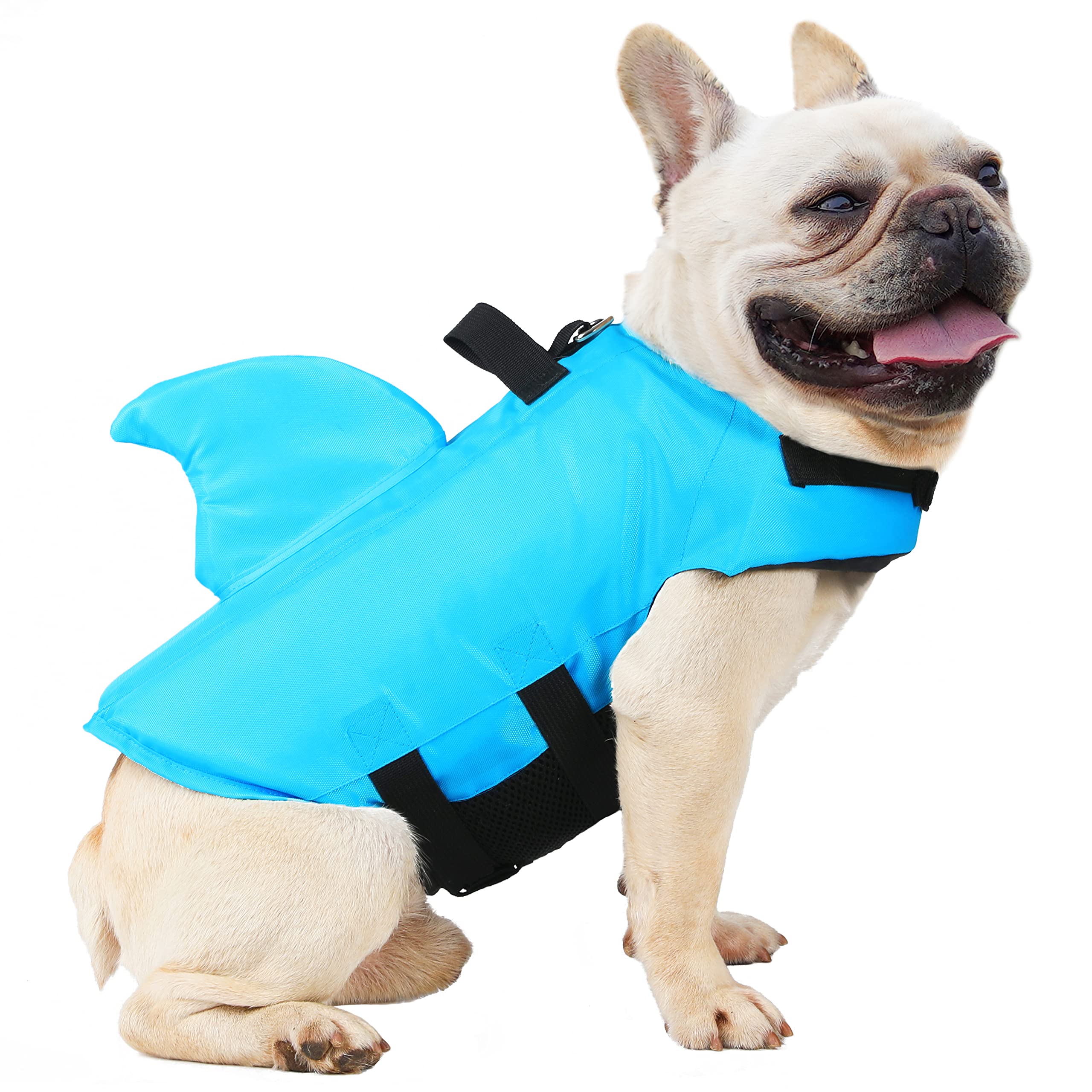 FONLAM Dog Life Jackets High Visibility Pet Safety Vests Puppy Swimsuit Small and Medium Dogs Lifejackets Swimming Vacation Shark (X-Small, Blue)