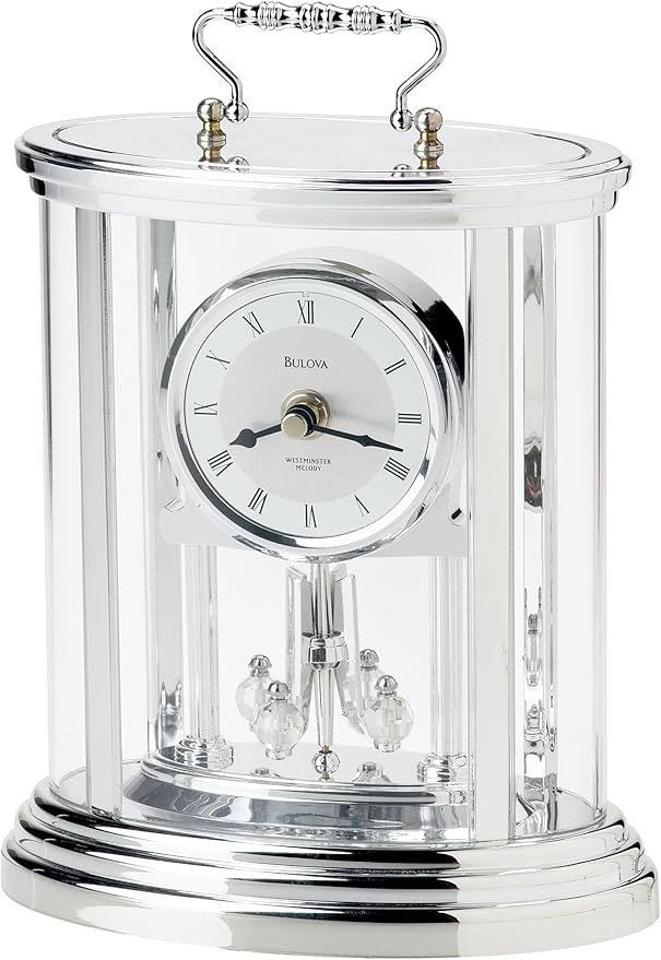 Bulova Amesbury II Anniversary Clock SilverTone Revolving Pendulum