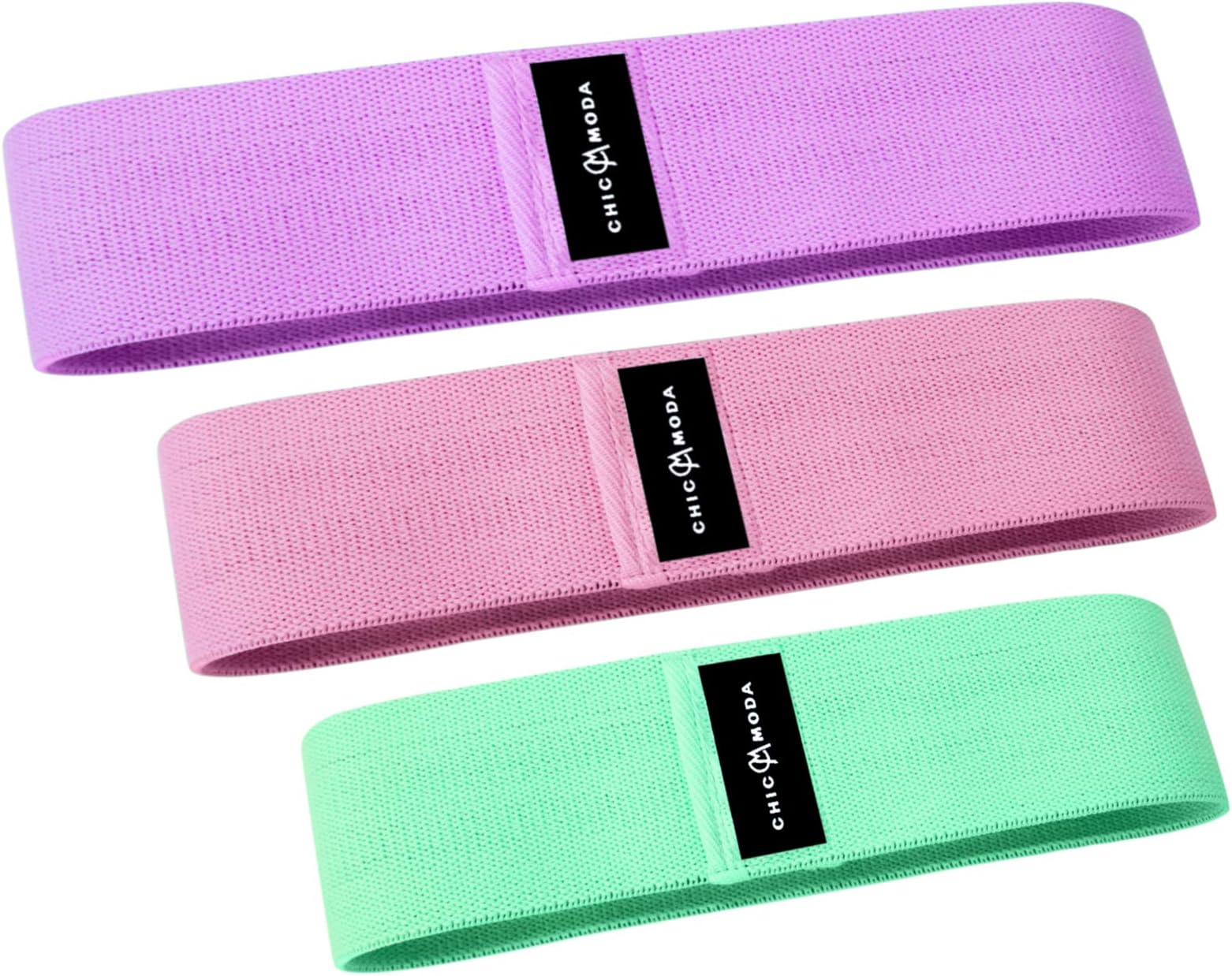 CHICMODA Workout Resistance Exercise Bands (Set of 3) -Fabric Non Slip Fitness Loop Circle Bands for Legs and Butt -Activate Glutes and Thighs