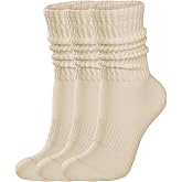 COZYOFFI Womens Scrunch Crew Socks: Retro Solid Slouch Mid Calf Socks | Cotton Casual Athletic Socks