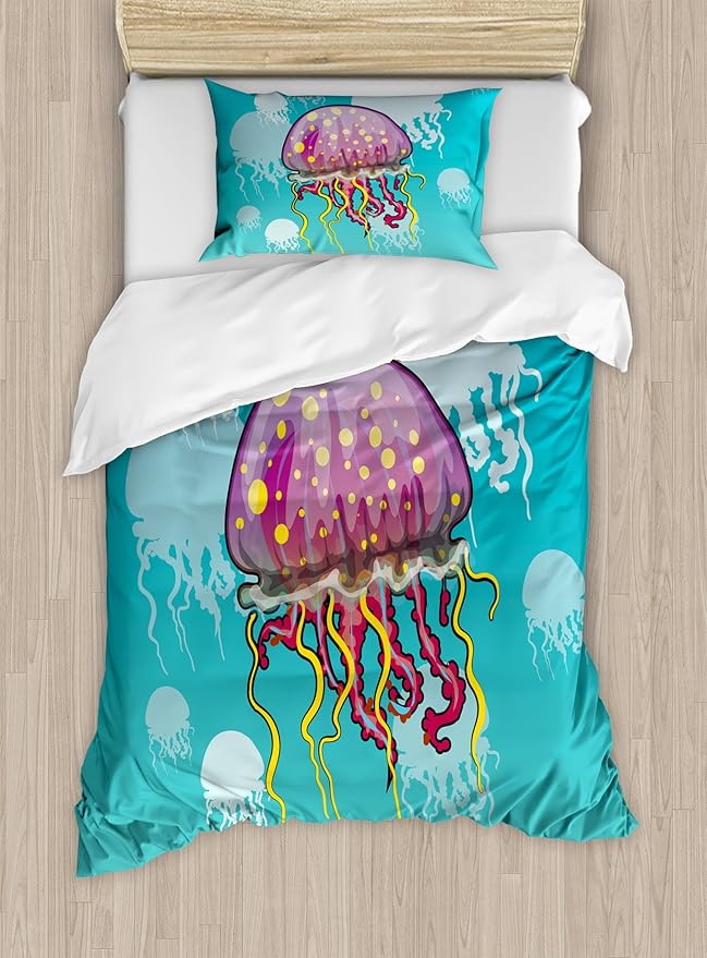 Ambesonne Jellyfish Duvet Cover Set, Colorful Spotted