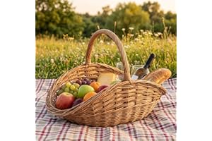 Harvest Basket, Hand Woven Garden Basket with Handle Large Woven Picnic Baskets for Garden, Farmhouse Decor and Home Organiza
