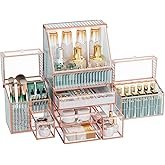 Youdepot Large Makeup Organizer, Glass Cosmetic Storage with Drawers, Stackable Makeup and Jewelry Organizer for Vanity Table, Bathroom Countertop, Skincare, Lipsticks, Perfume, Brushes