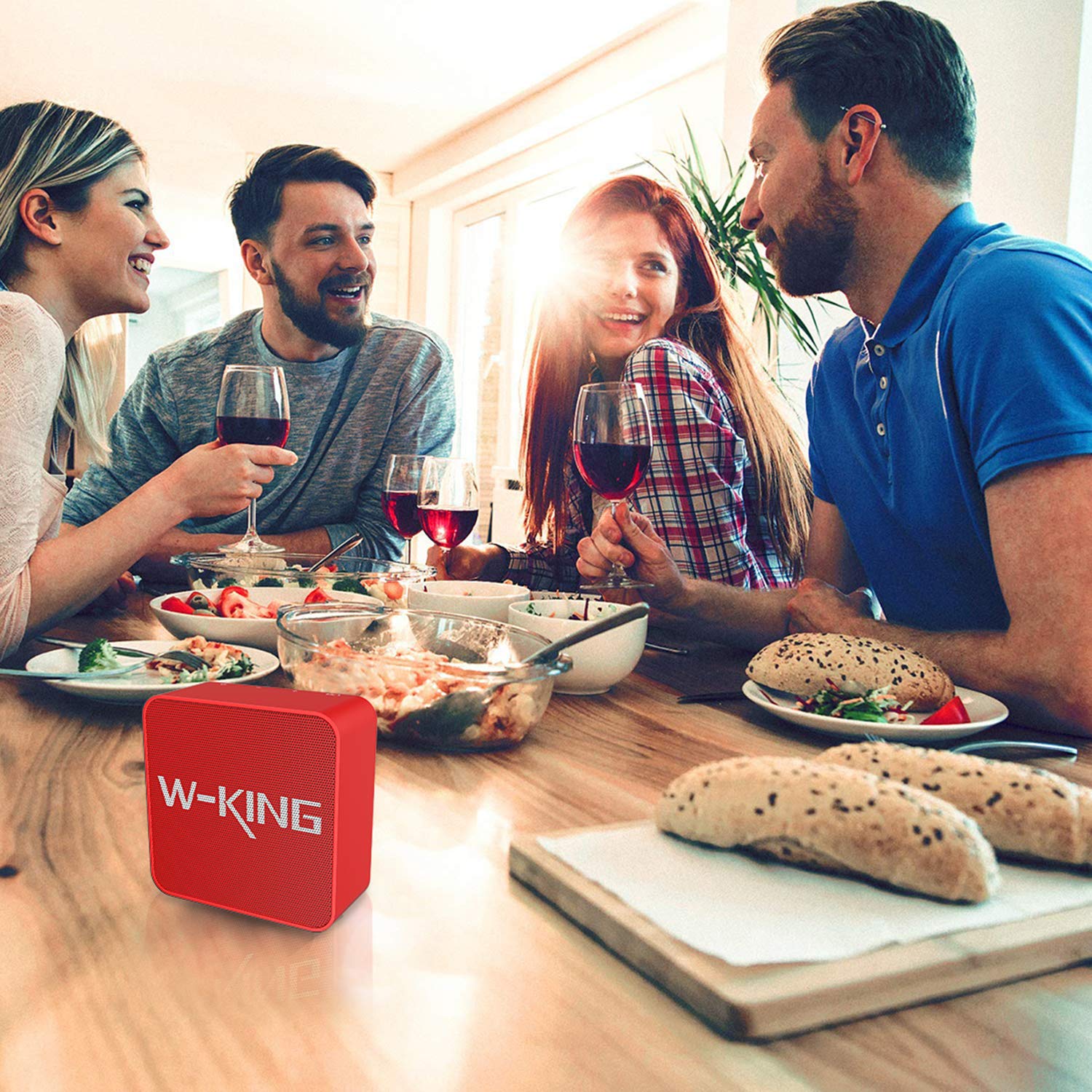 W-KING Bluetooth Lautsprecher, Wireless Tragbarer Bluetooth Lautsprecher mit 10-Stunden Spielzeit und eingebautem Mikrofon, Wireless Speaker mit reinem Bass, geeignet für iPhone, Samsung usw (Rot)