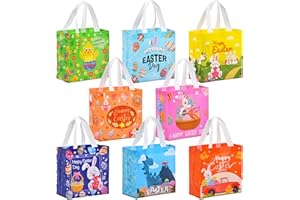 MOORAY 24 Pieces Easter Gift Bags with Handle, Non-woven Easter Bags with Handles Easter Goodie Bags Waterproof Tote Bags Rabbit Bunny Bag for Easter Party Favors, 8.7×4.3×9.1inch