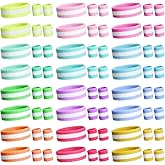 Cuffbow Neon Sweatband Set Striped Headband Wristband Set, Cotton Wrist Bands, Sports Sweat Absorbing Headband for Adults Basketball Tennis