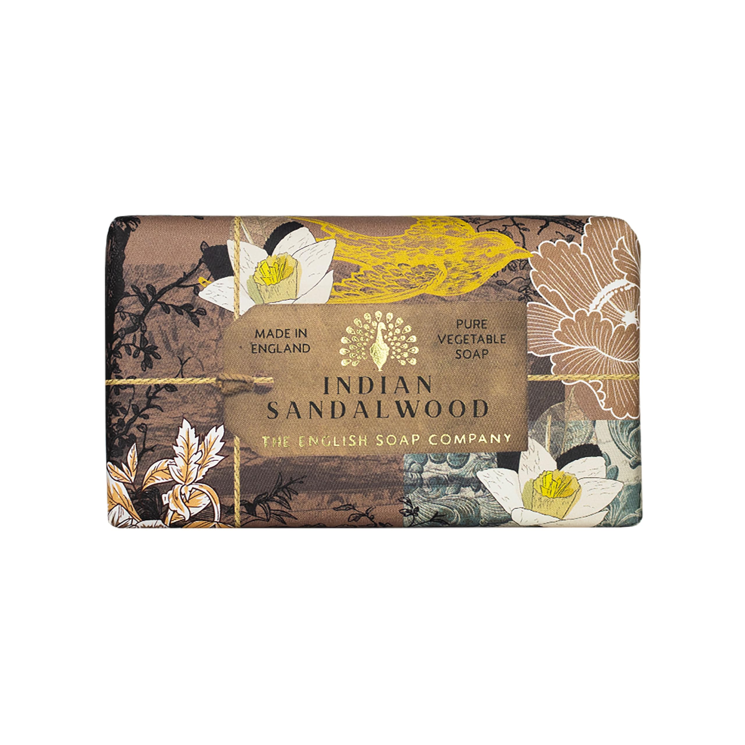 The English Soap Company Anniversary Indian Sandalwood Soap - Luxury Shea Butter Bar with Warm Woody Scent - Vegan Friendly, Plastic-Free Recyclable Packaging, Made in England - 190g