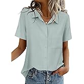 Zeagoo Women Blouses Short Sleeve Button Down Shirts Business Casual Dressy Work Tops Summer Spring Clothes