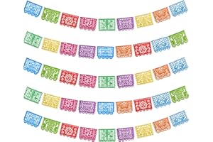 CILXGQLN 5 Packs Mexican Party Banners, Cinco de Mayo Decorations, Papel Picado Banner, Fiesta Party Decorations, Mexican Party Decorations, Birthday Decor with 20 Pcs Artificial Marigold Flower