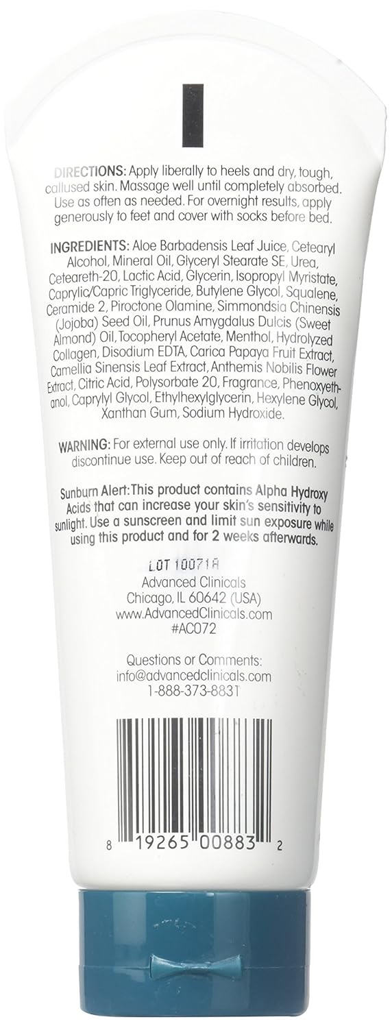 Advanced Clinicals Callus Cream. Best Foot Cream for callus and rough spots. For Rough Dry Skin on Feet, Hands, Elbows. (8oz): Health & Personal Care
