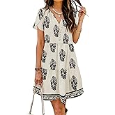 SAUKOLE Womens Summer Dress Petal Sleeve V Neck Button Down Dresses Casual Loose Flowy Tiered Sundress