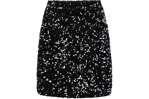 REEMONDE Women's Sequin Skirt Sparkle Stretchy Bodycon Mini Skirts Night Out Party
