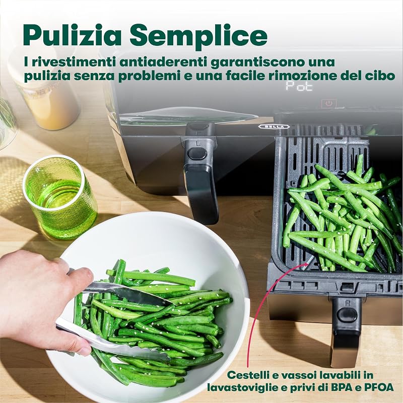 Friggitrice ad Aria Digitale da 8 L, Multifunzione 5-in-1 con Griglia e Cestello Antiaderenti Rimovibili e Lavabili in Lavastoviglie, 1400 Watt, Nero