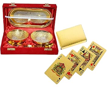ME & YOU Gold and Silver Plated Brass Bowl, Spoon and Tray - Set of 6 Items