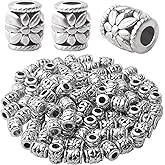 100pcs Antique Silver Bead Spacer Alloy Tube Beads Tibetan Spacers Large Hole Loose Beads Jewelry Spacer Charms for DIY Jewelry Making