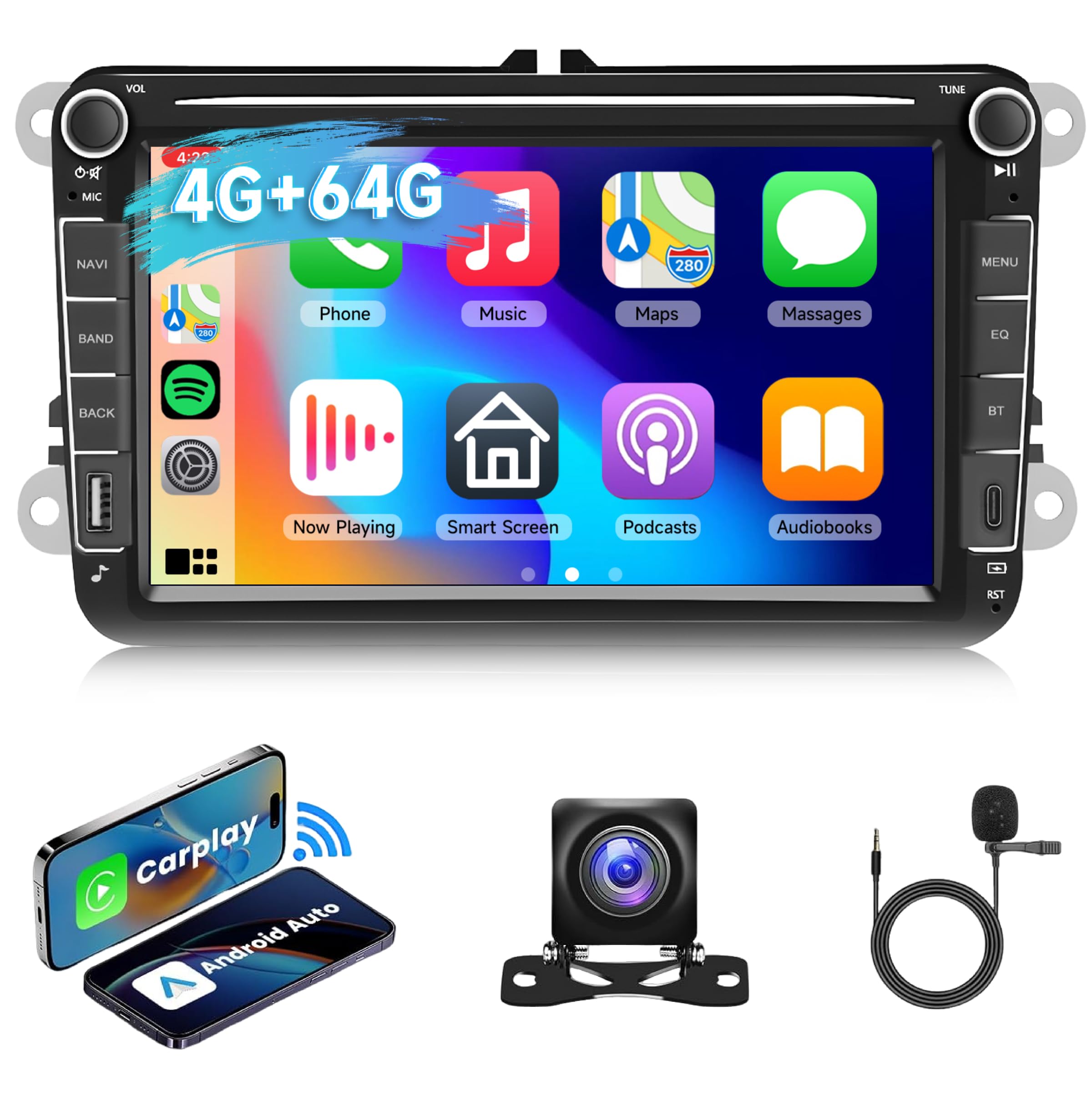 Photo 1 of [ 4G+64G] Car Stereo for VW Golf Polo Passat B6 B7 Jetta Caddy Seat Tiguan Touran Skoda with Wireless Carplay Android Auto, Driauto 8 Inch Double Din Touch Screen Radio with GPS WiFi Bluetooth FM/RDS
