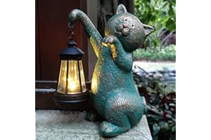 RCTTICUU Cat Garden Statue Outdoor Décor with Solar Lights Lantern,Cat Solar Light Figurines Outside Decorations for Yard，Lawn Patio, Balcony, Unique Housewarming Gifts