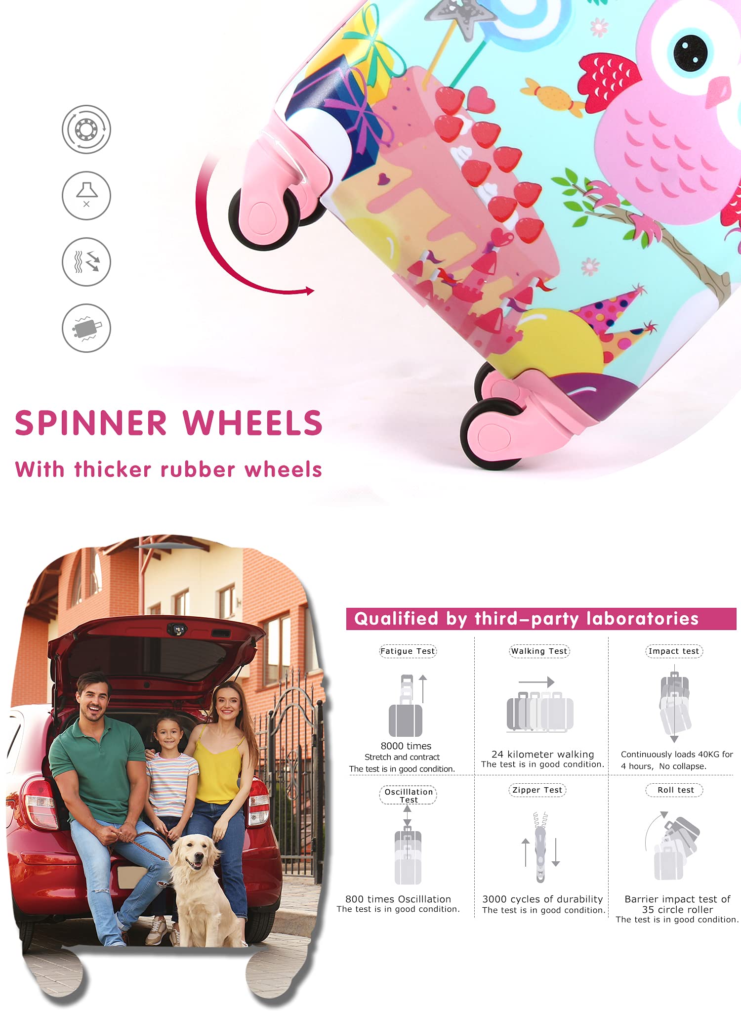 Lttxin Cute Kids Suitcase Pull Along Travelling Luggage With 4 Wheel for Girl Hard Shell 18 inch Owl