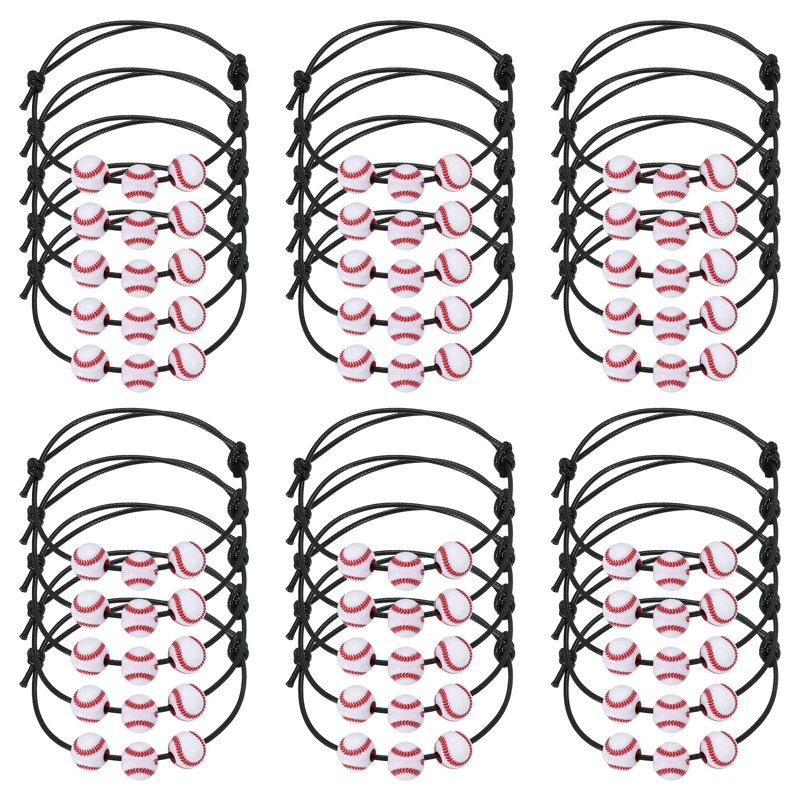 PATIKIL Baseball Bracelets, 30 Pcs Baseball Gifts Adjustable Wristbands with Baseball Beads for Teenagers, Adults, White Red