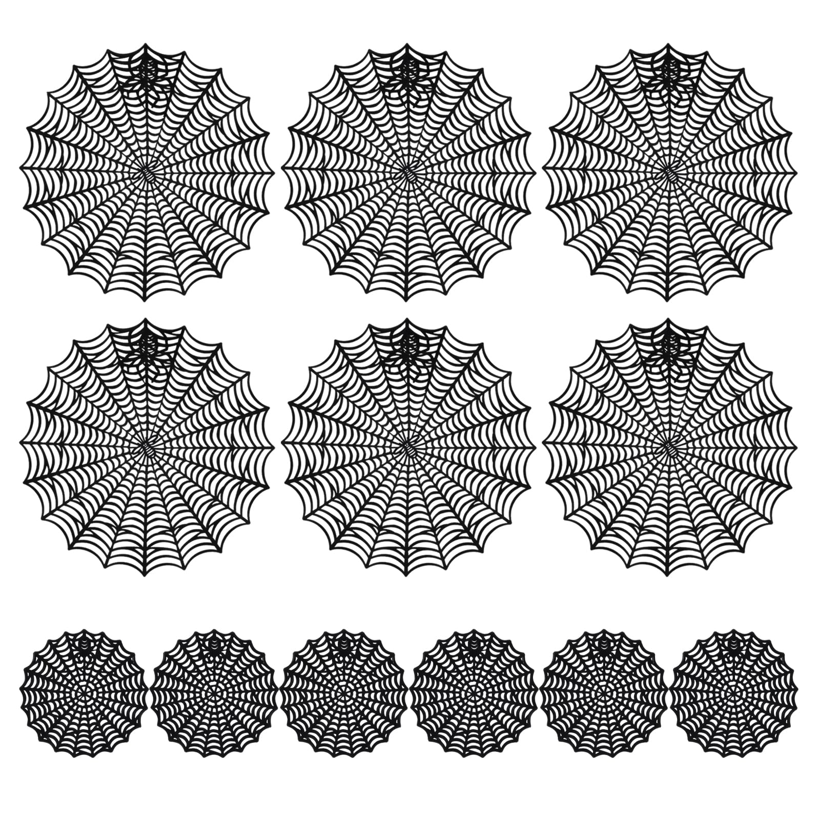 Photo 1 of 12Pcs Halloween Spider Web Placemats, 15" Heat Insulation Spider Web Table Mat, Durable Non-Slip Hollow Out Coasters, Ideal for Family Festival Party Home Dining Table Decorations