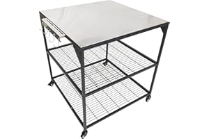 HWGckct Three-Shelf Movable Stainless Steel & Steel Outdoor Dining Cart Table Pizza Oven Protable Grill and Heavy Duty Grill Cart Outdoor Table